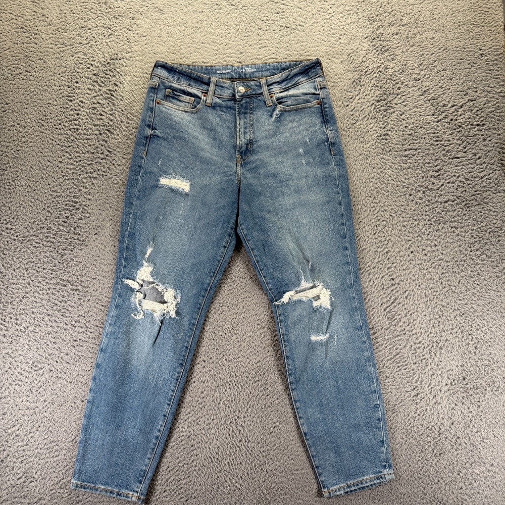 Old Navy Jeans Womens 6 Blue Cotton Denim Straight Leg Faded Stretch Distressed